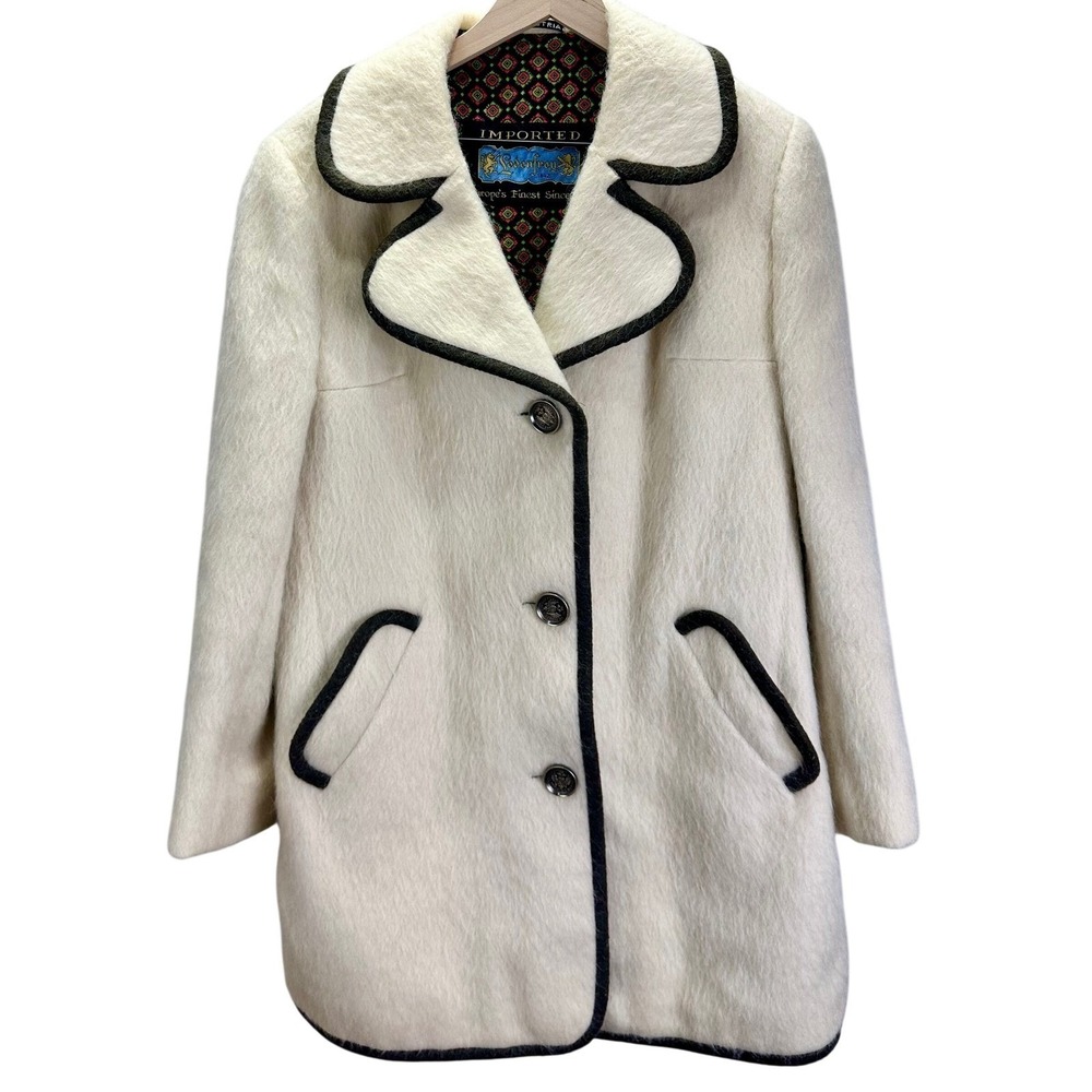 VTG Lodenfrey Austria Coat Womens Size 16 Cream Wool Mohair Mid Century Scandi